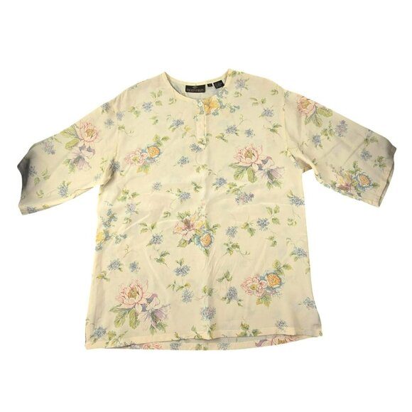Silk Womens Tunic Blouse Floral Size 6 Yellow Pastel 3/4 Sleeve Duckfields   JH1 - Picture 1 of 5